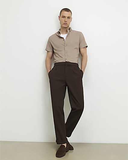 Beige Muscle Fit Textured Shirt