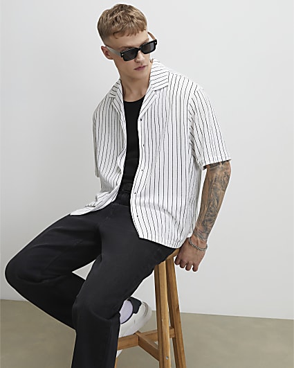 White Regular Fit Pinstripe Textured Shirt