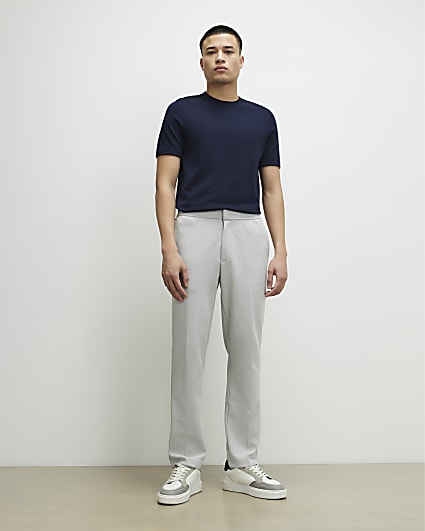 Grey Slim Fit Textured Trousers