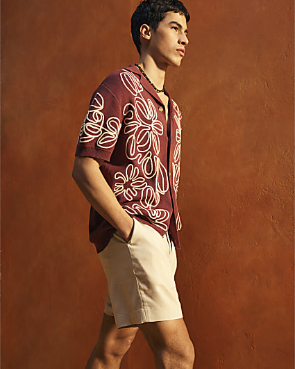 Cream Regular Fit Linen Blend Shorts