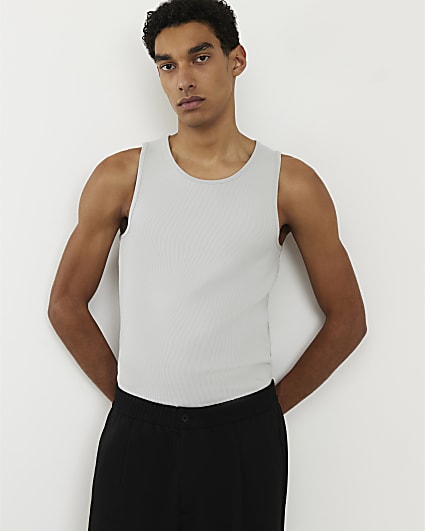 Grey Muscle Fit Ribbed Vest