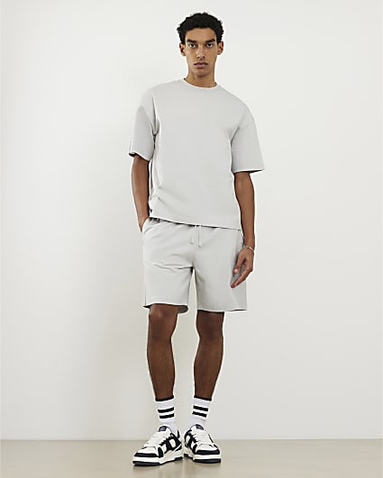 Grey Oversized Fit T-Shirt And Shorts Set