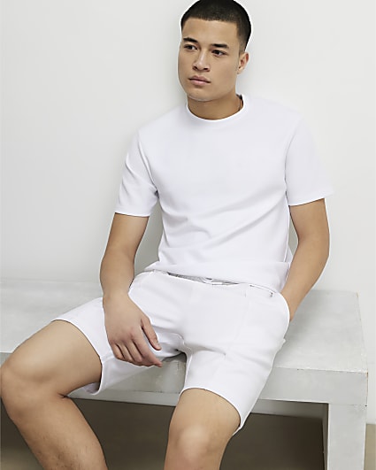 White Slim Fit Embroidered Crew Neck T-Shirt