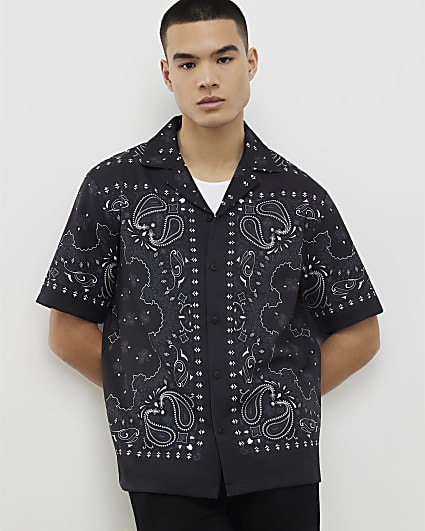 Black Regular Fit Paisley Border Shirt