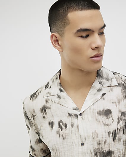 White Regular Fit Blurred Animal Print Shirt