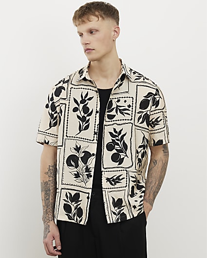 Beige Regular Fit Tile Print Shirt