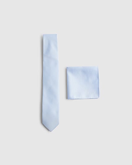 Blue Twill Tie And Handkerchief Set