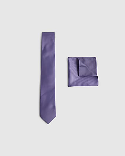 Purple Twill Tie And Handkerchief Set
