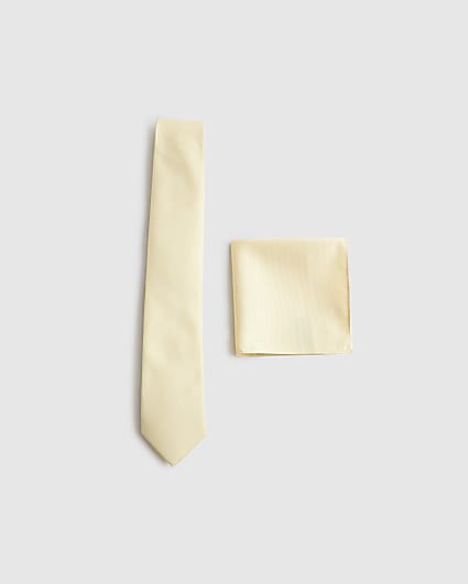 Yellow Twill Tie And Handkerchief Set