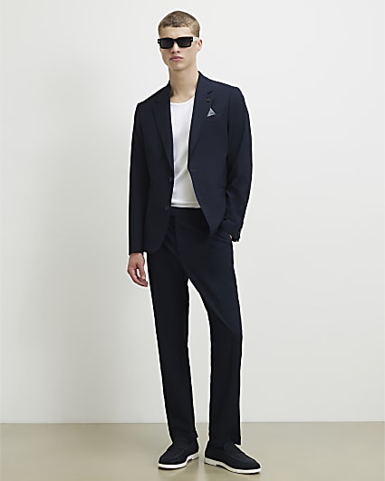 Navy Slim Fit Seersucker Suit Trousers