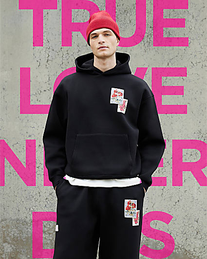 Real Hackney Dave Black Floral Hoodie