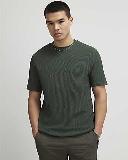 Khaki Slim Fit Textured T-Shirt