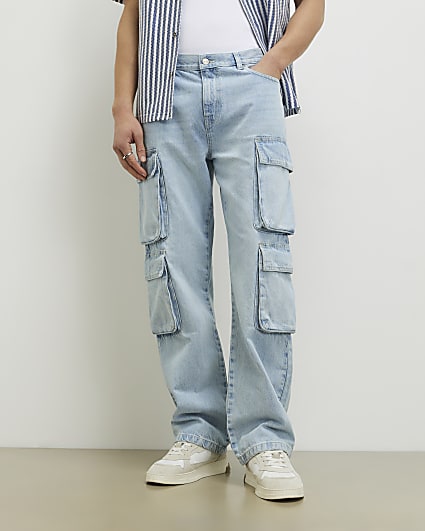 Blue Loose Fit Cargo Jeans