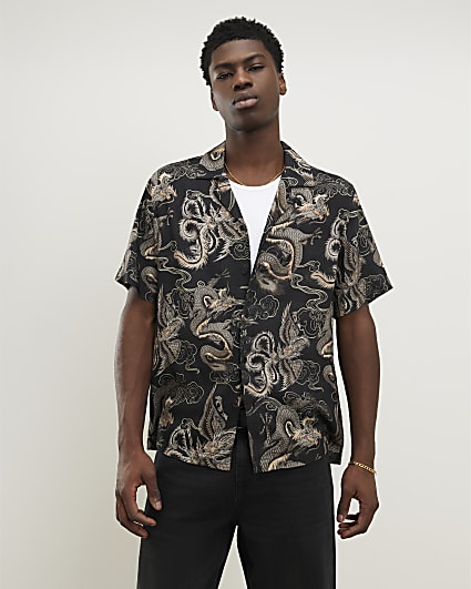 Black All Over Dragon Print Shirt