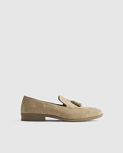 Beige Suede Tassel Loafers