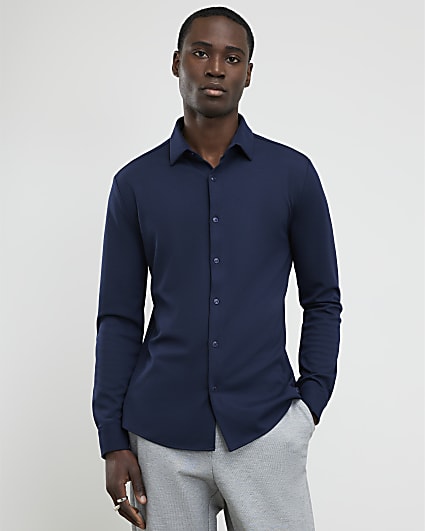 Navy Muscle Fit Pique Shirt