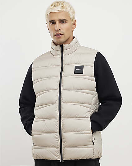 Beige Badged Puffer Gilet