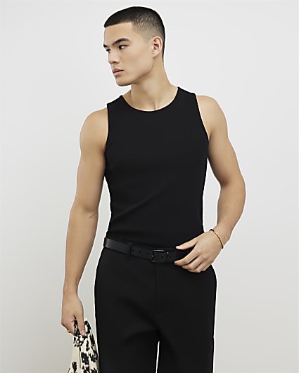 Black Essential Muscle Fit Rib Stretch Vest