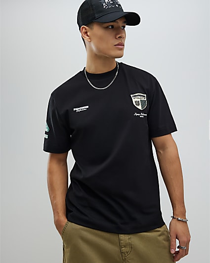 Black Regular Fit Penrose Crest T-Shirt
