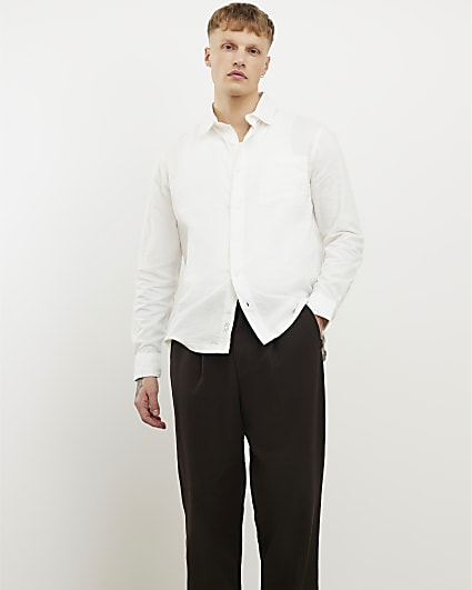 White Textured Cross Hatch Long Sleeve Shirt