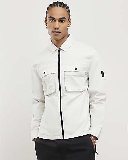 Grey Regular Fit Zipped Overshirt