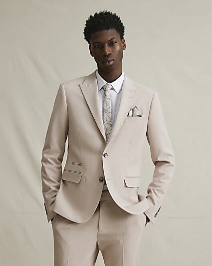 Pink Skinny Fit Micro Check Suit Jacket