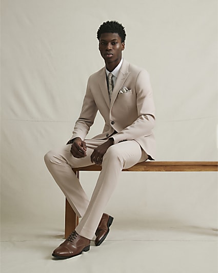 Pink Skinny Fit Micro Check Suit Trousers