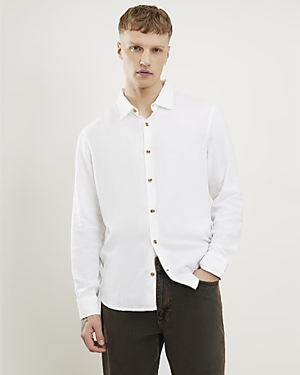 White Regular Fit Linen Blend Shirt