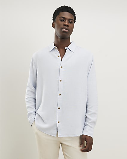 Blue Regular Fit Linen Blend Shirt