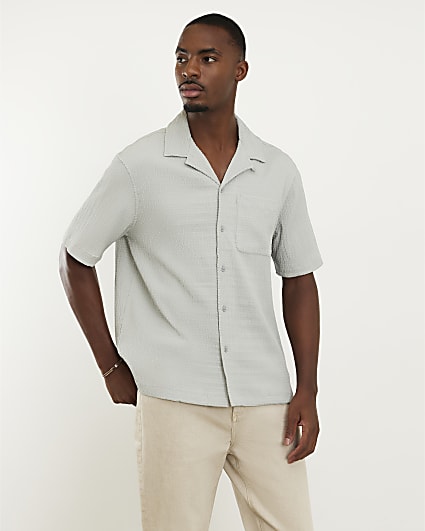 Grey Regular Fit Textured Short Sleeve Shirt