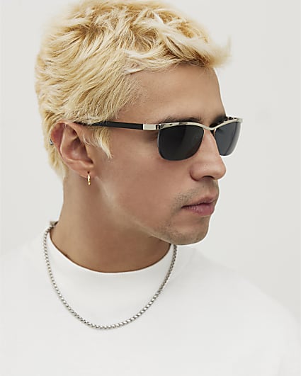 Black Rimless Metal Flat Top Sunglasses