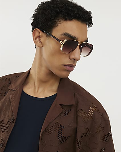Brown Metal Aviator Ombre Sunglasses