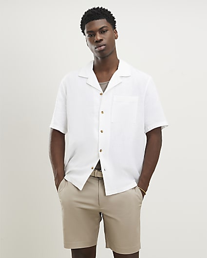 White Regular Fit Linen Blend Shirt