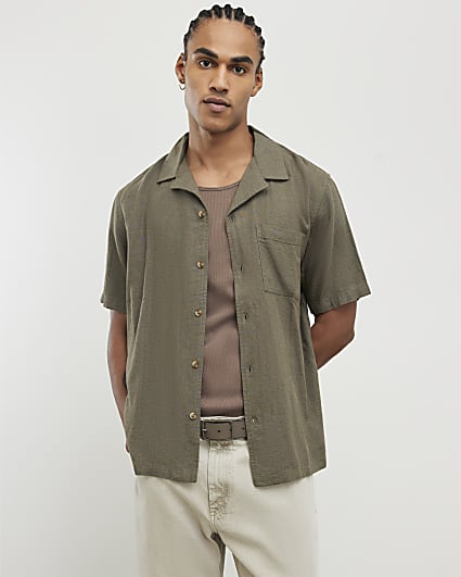 Khaki Regular Fit Linen Blend Shirt