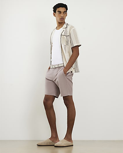 Pink Slim Fit Stretch Belted Chino Shorts