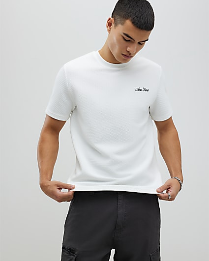 Navy Slim Fit Textured Ame Saint T-Shirt