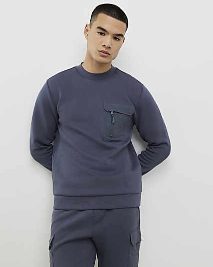 Grey Slim Fit Nylon Pocket Sweatshirt