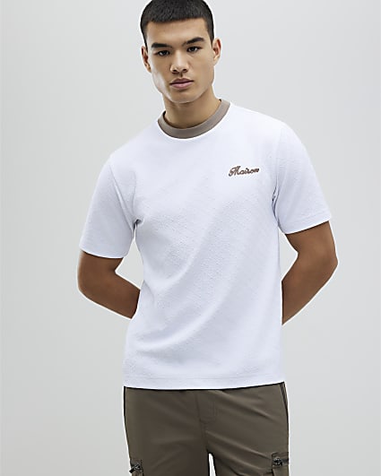 White Slim Fit Textured T-Shirt