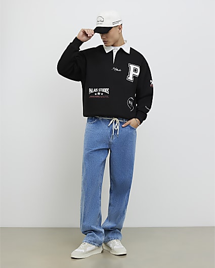 Black Oversized Fit Palais Badge Polo Shirt