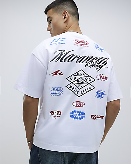 White Oversized Fit Racing Badge T-Shirt