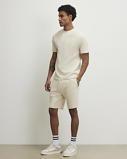 Beige Slim Fit Textured Set