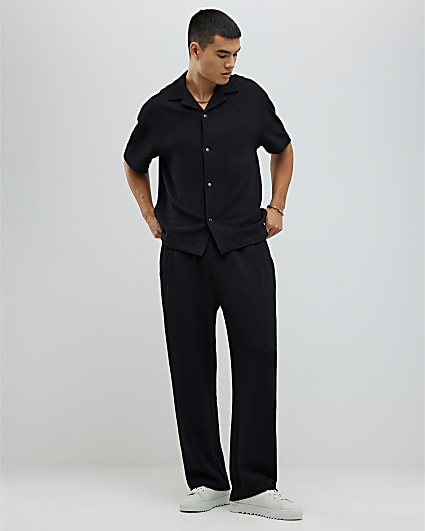 Black Regular Fit Waffle Joggers