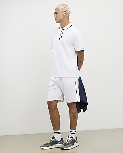 White Slim Fit Textured Tipped Shorts
