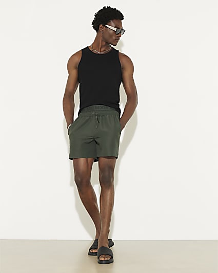 Green Double Waistband Swim Shorts