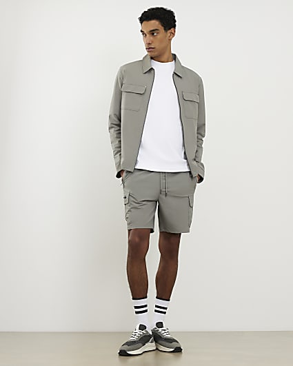 Grey Skinny Fit Stretch Cargo Shorts