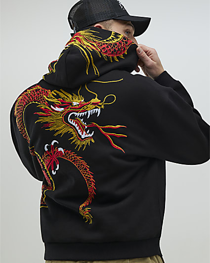 Black Oversized Fit Kagoshima Dragon Hoodie