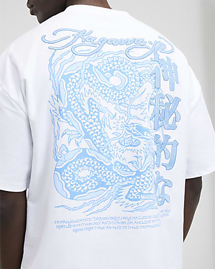 White Oversized Fit Kagawa Dragon T-Shirt