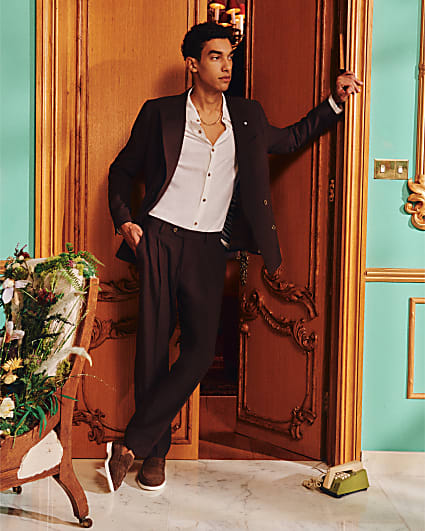 Brown Slim Fit Linen Blend Trousers