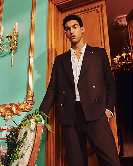 Brown Sim Fit Linen Blend Suit Jacket