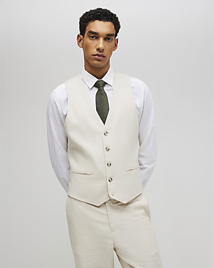 Cream Linen Blend Waistcoat